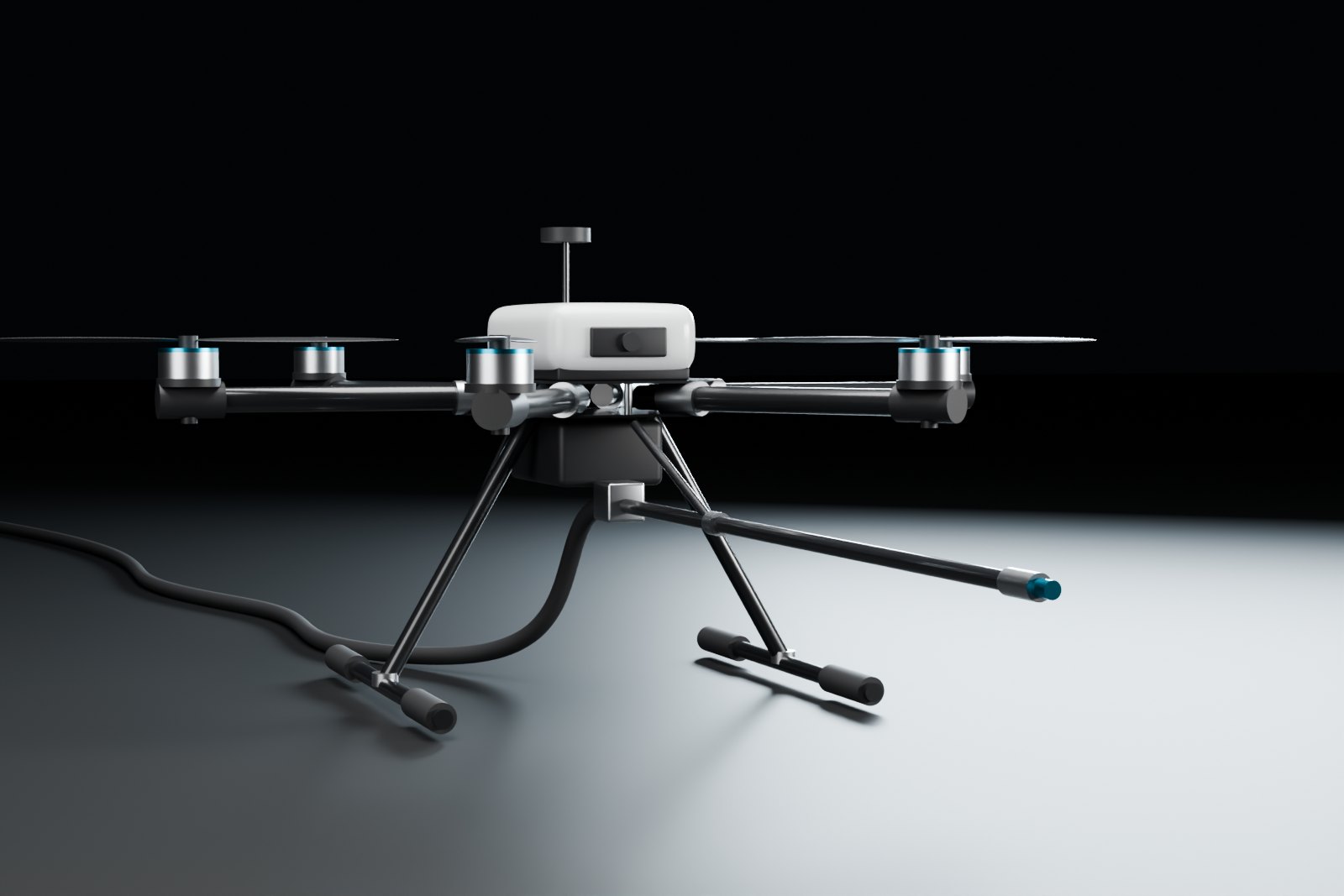 Design render of the wash drone from the front, lance extended